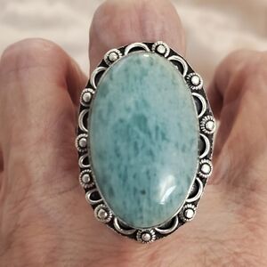 Large Amazonite Stone Sterling Silver Ring